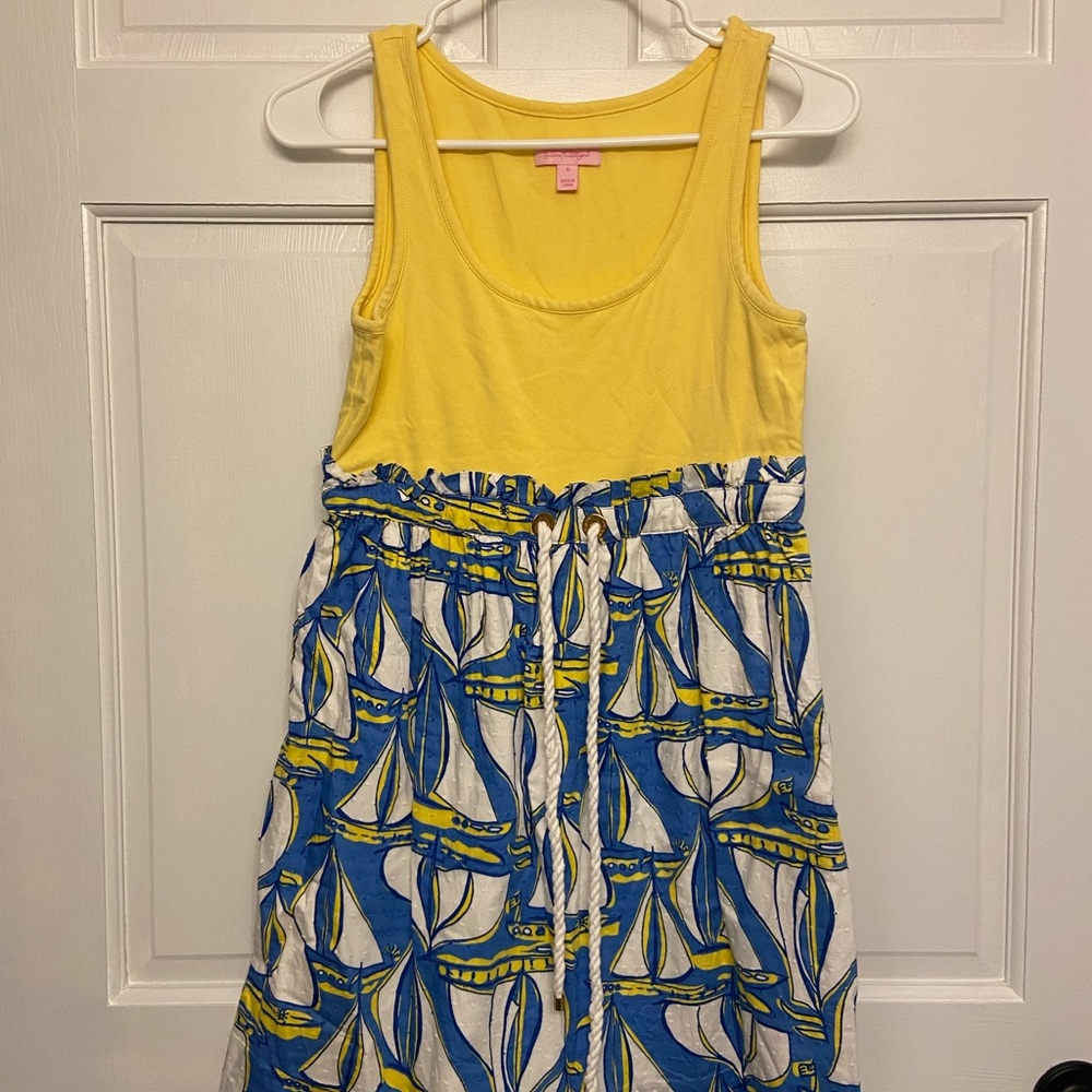 📦 🚛 MOVING SALE ‼️ Lilly Pulitzer Yellow Tank Dress with Blue Sailboat Print